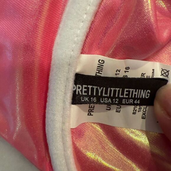 PrettyLittleThing Metallic 3-Piece Underwired Cover Up Pink Bikini Set Size 12 - Picture 7 of 11